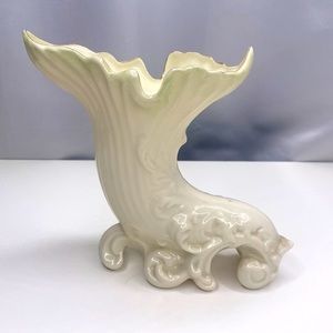 🏺Belleek Fermanagh CreamPorcelain with Gold & Green Detail Vase G/G 1394